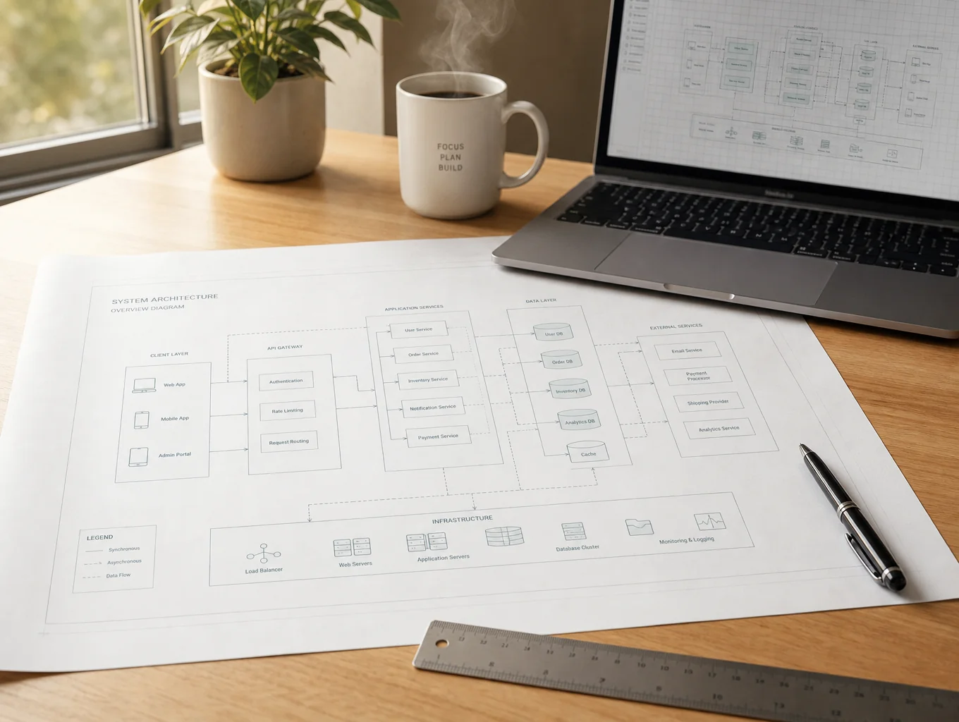 Planning a strategic roadmap on a desk